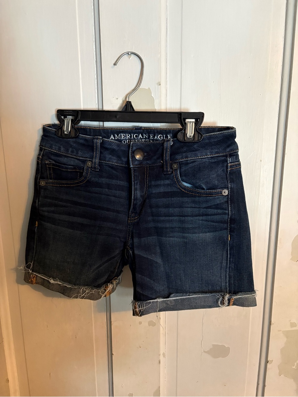 American Eagle Outfitters Dark Blue Rolled Hem Denim Shorts